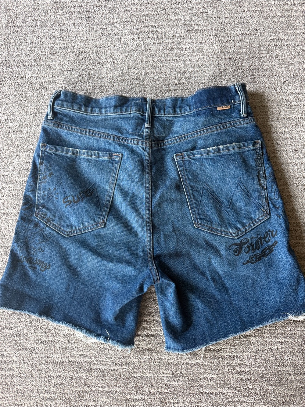 MOTHER Blue Graphic High-Rise Cutoff Denim Shorts - Picture 2 of 5